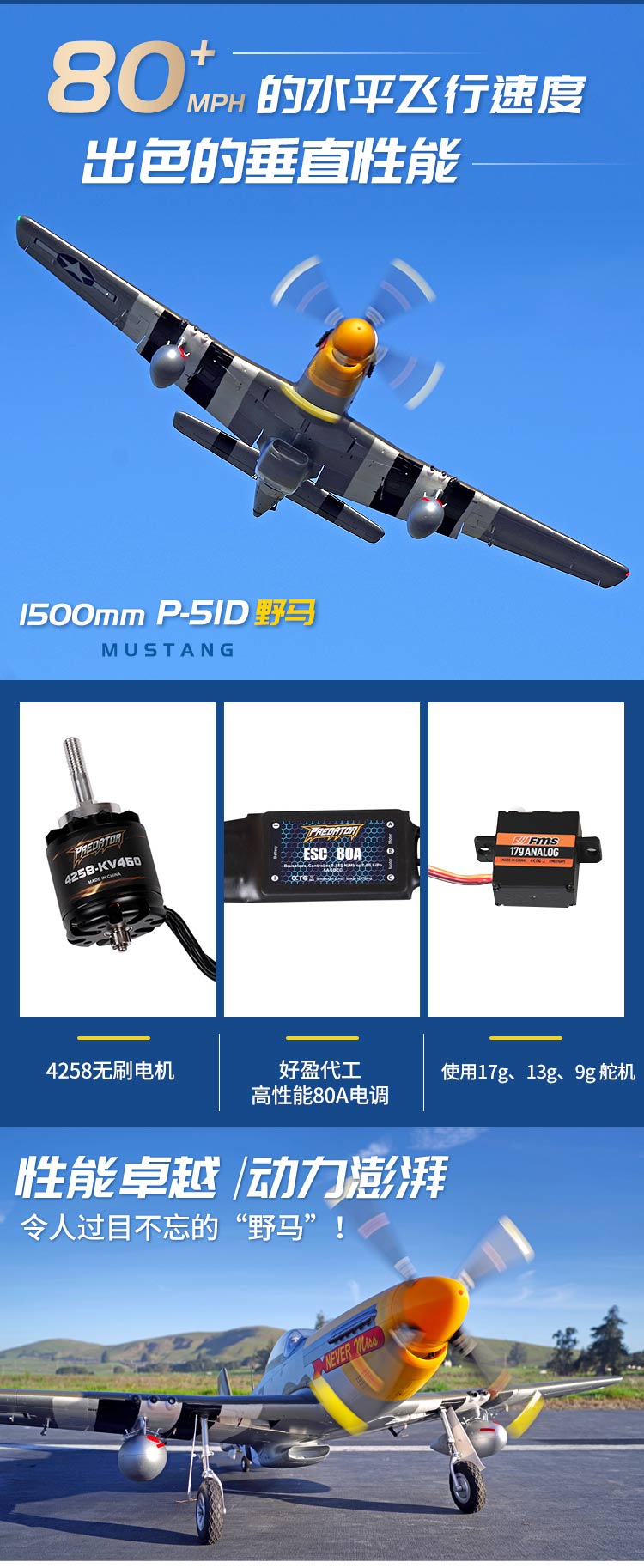 FMS P-51D Mustang 1500MM "Never Miss" Warbird PNP - Image 3